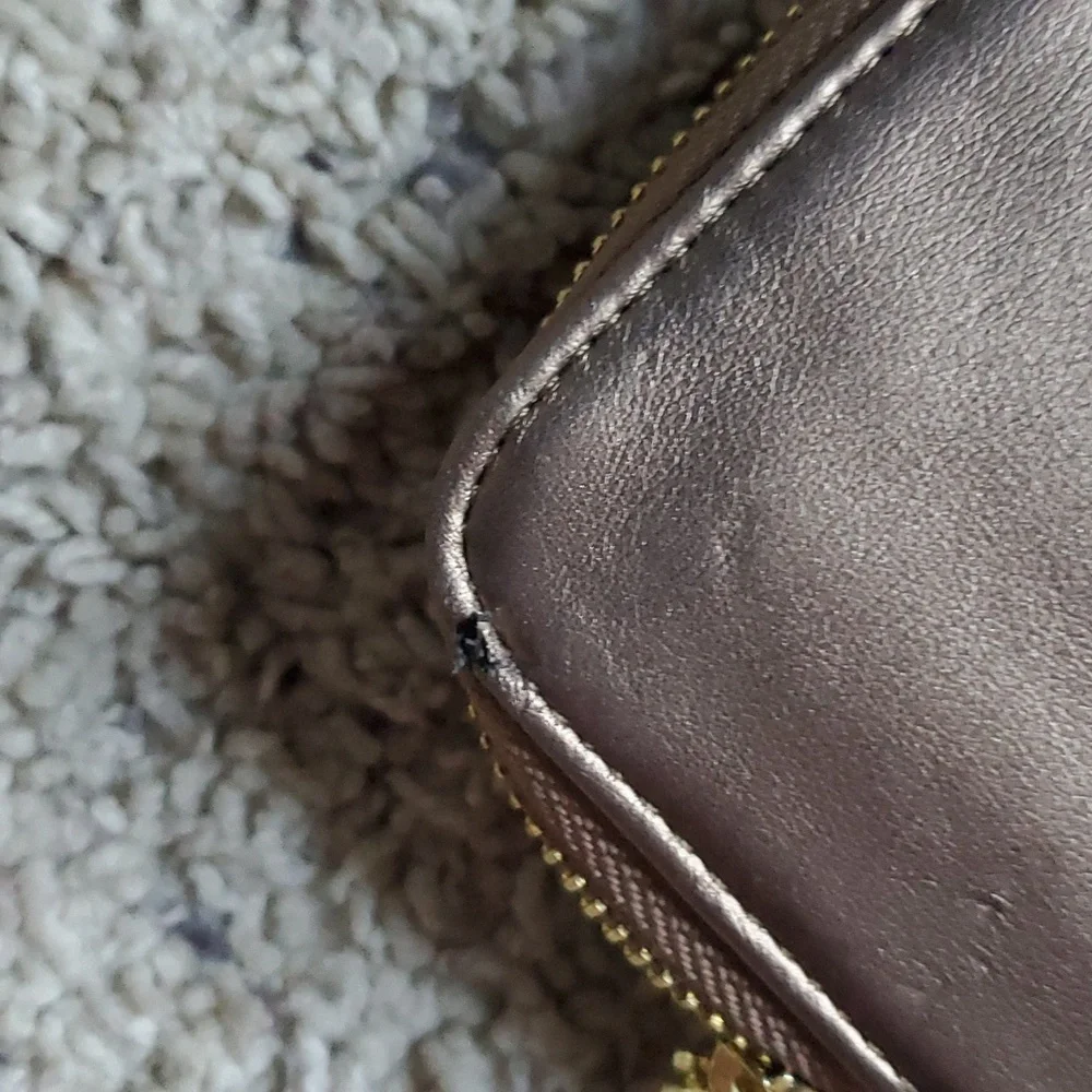 Target brown metallic flower applique clutch wallet wrist bag wristlet